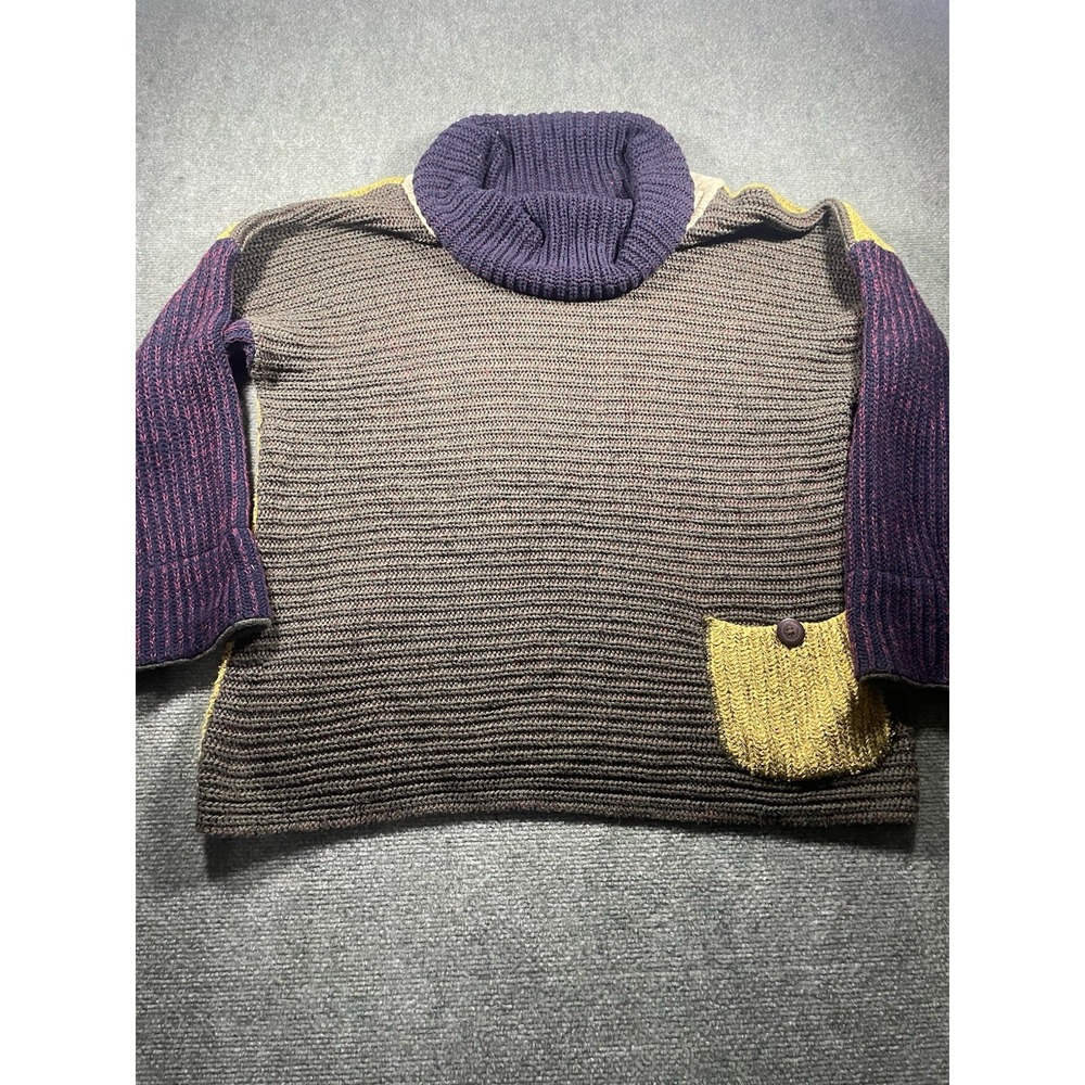 VTG MARGARET WINTERS heavy knit cowlneck 2 Sided sweater USA X Large Patchwork